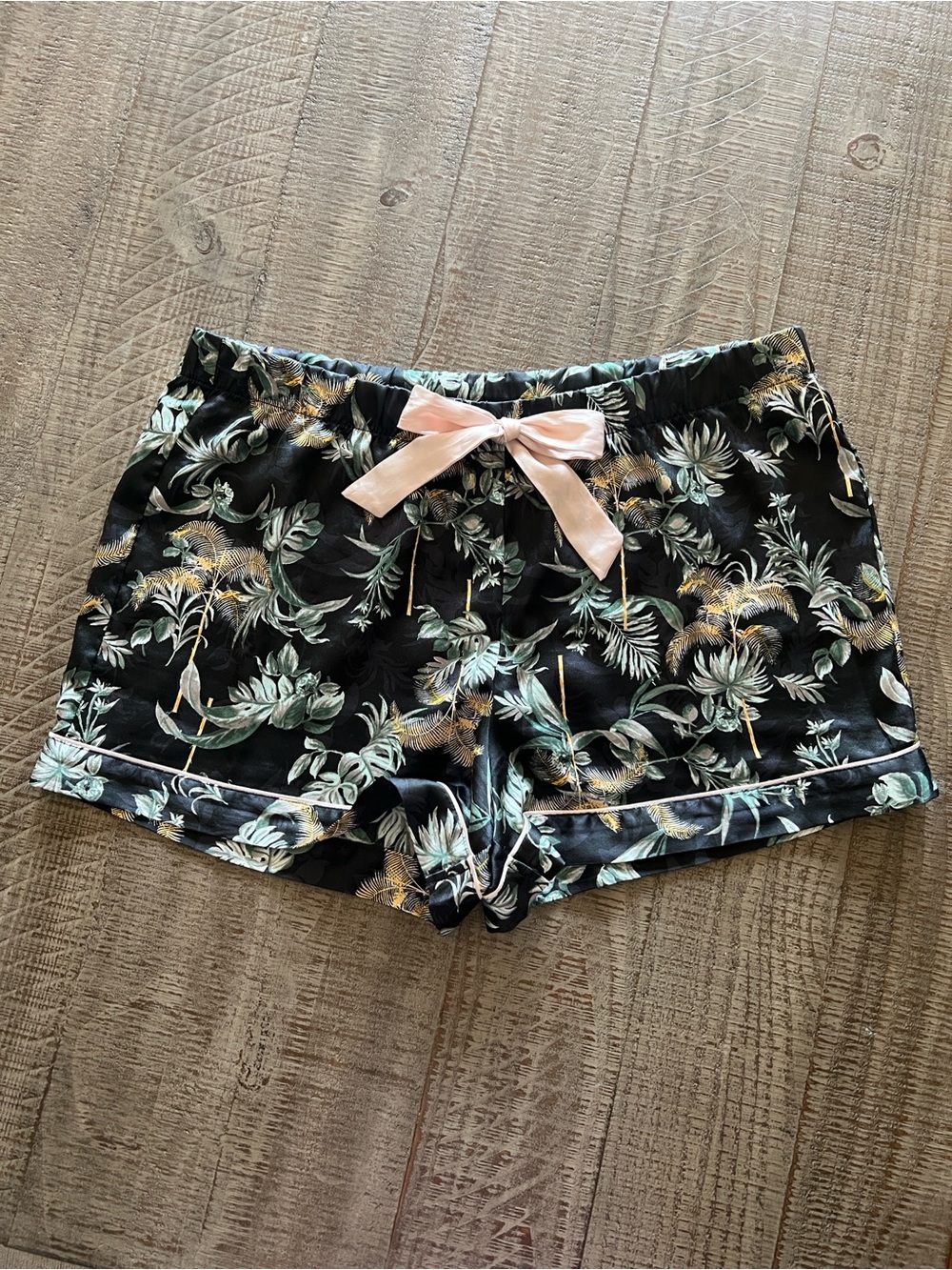 Victoria's Secret Black Tropical Print Pajama Shorts with Pink Bow